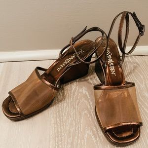 Bronze vintage YSL mesh toe wedges